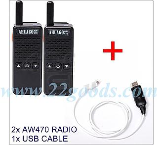2x AHUAGO M2 AW-470 Mini 2.5W mini Two-way Radio FREE 1x USB CABLE       